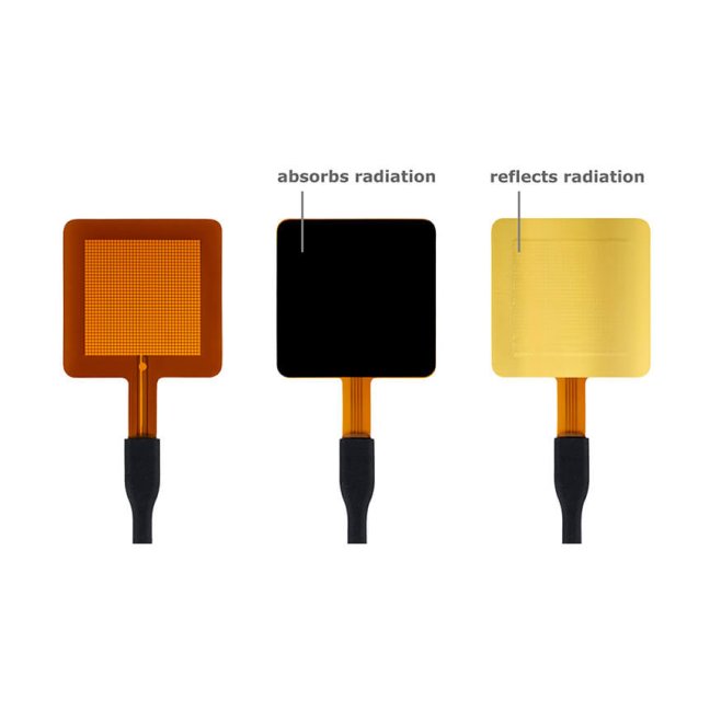radiation-absorbing black and radiation-reflecting gold stickers for use with a range of sensors